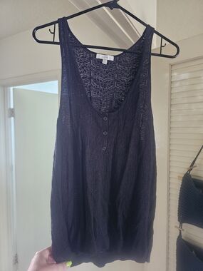Joie Black Knit Scoop Neck Tank with Button Front